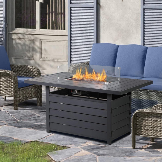 Superjoe 54.3" Patio Aluminum Fire Pit Table, 50000 BTU CSA Certified Propane Gas Outdoor Fire Table, Rectangular Fire Table w/Stainless Burner, Lava Rock, Waterproof Cover, Gray