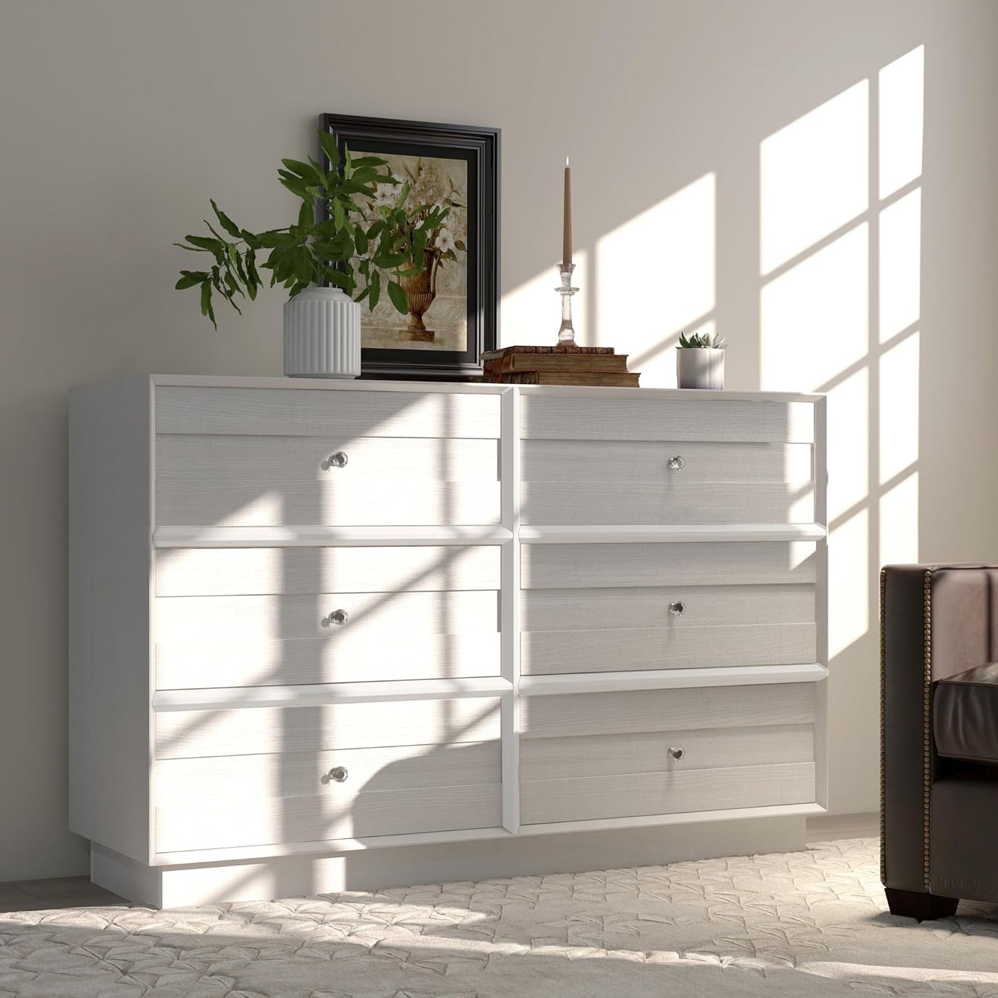 Superjoe 6 Drawer Double Dresser, Bedroom Chest of Drawers, Wood Storage Cabinet for Living Room, Entryway and Hallway, White