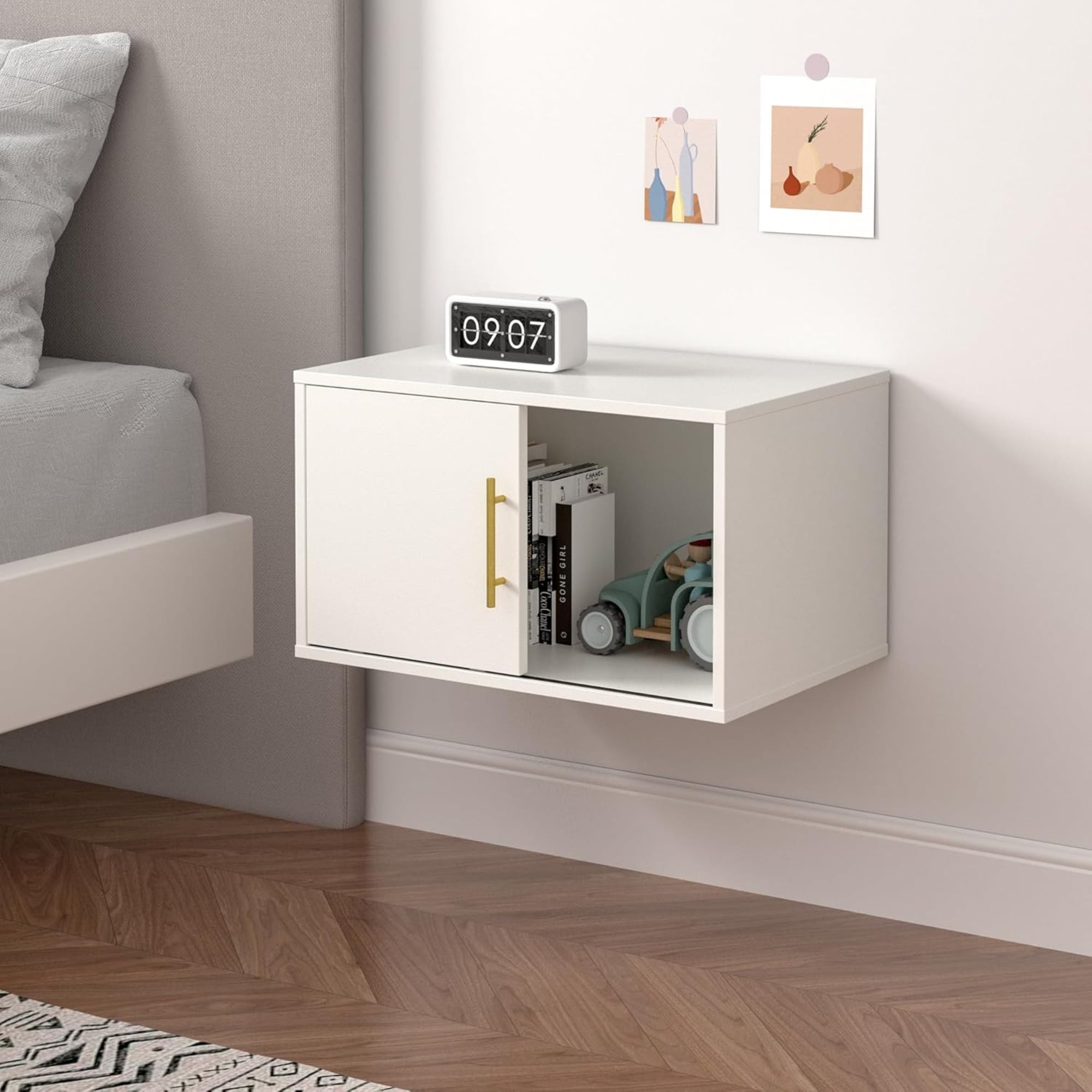 Superjoe Cube Storage Organizer with Sliding Door, White Stackable Bo ...