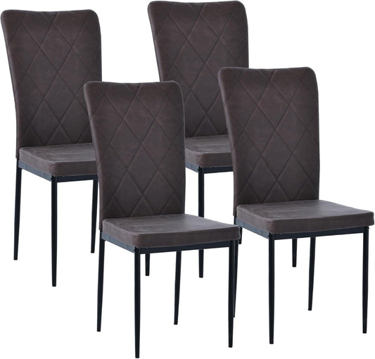 Superjoe Upholstered Dinning Chairs Set of 4, Kitchen Side Chair with Waterproof Surface and Iron Legs for Dining Room, Kitchen，Brown