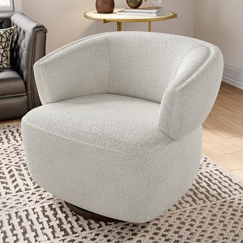 Superjoe Swivel Accent Chair, Fully Assembled Round Barrel Chairs, Oversized Upholstered Armchair with 360-Degree Base, Modern Club Chair for Living Room, Bedroom, Office, Ivory