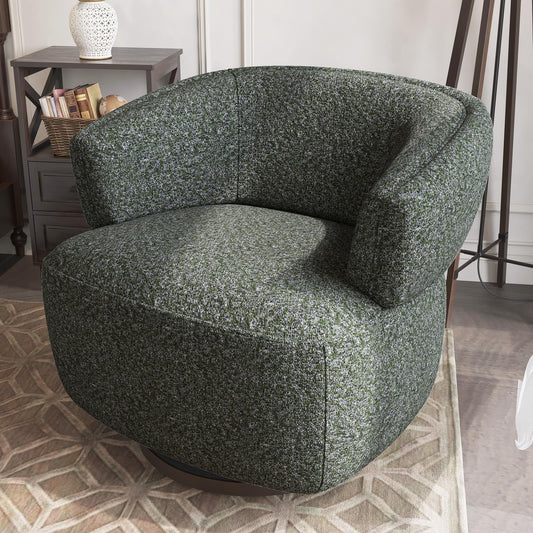 Superjoe Swivel Accent Chair, Fully Assembled Round Barrel Chairs, Oversized Upholstered Armchair with 360-Degree Base, Modern Club Chair for Living Room, Bedroom, Office, Green