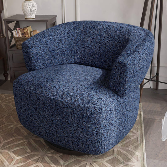 Superjoe Swivel Accent Chair, Fully Assembled Round Barrel Chairs, Oversized Upholstered Armchair with 360-Degree Base, Modern Club Chair for Living Room, Bedroom, Office, Blue