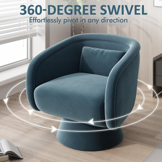 Superjoe Swivel Barrel Chair,360 Degree Swivel Accent Chair, Modern Round Chair with Pillow, Comfy Fabric Living Room Chairs for Bedroom, Office, Blue