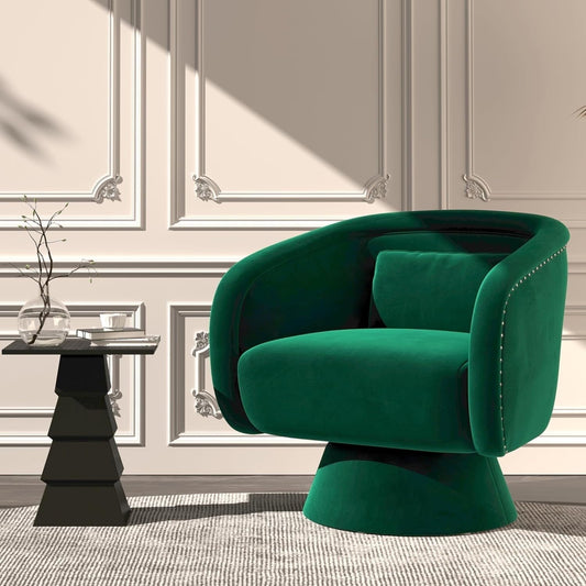 Superjoe Swivel Barrel Chair,360 Degree Swivel Accent Chair, Modern Round Chair with Pillow, Comfy Fabric Living Room Chairs for Bedroom, Office, Green