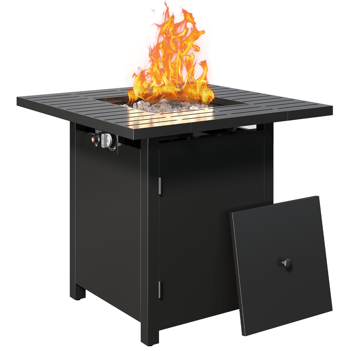 Royalcraft 2 in 1 Propane Fire Pit Table, 50000 BTU Gas Fire Pits Table with Removable Lid, Lava Rock and Cover, Square Fire Table for Dining or Party on Patio, Garden, Yard, 30'', Black