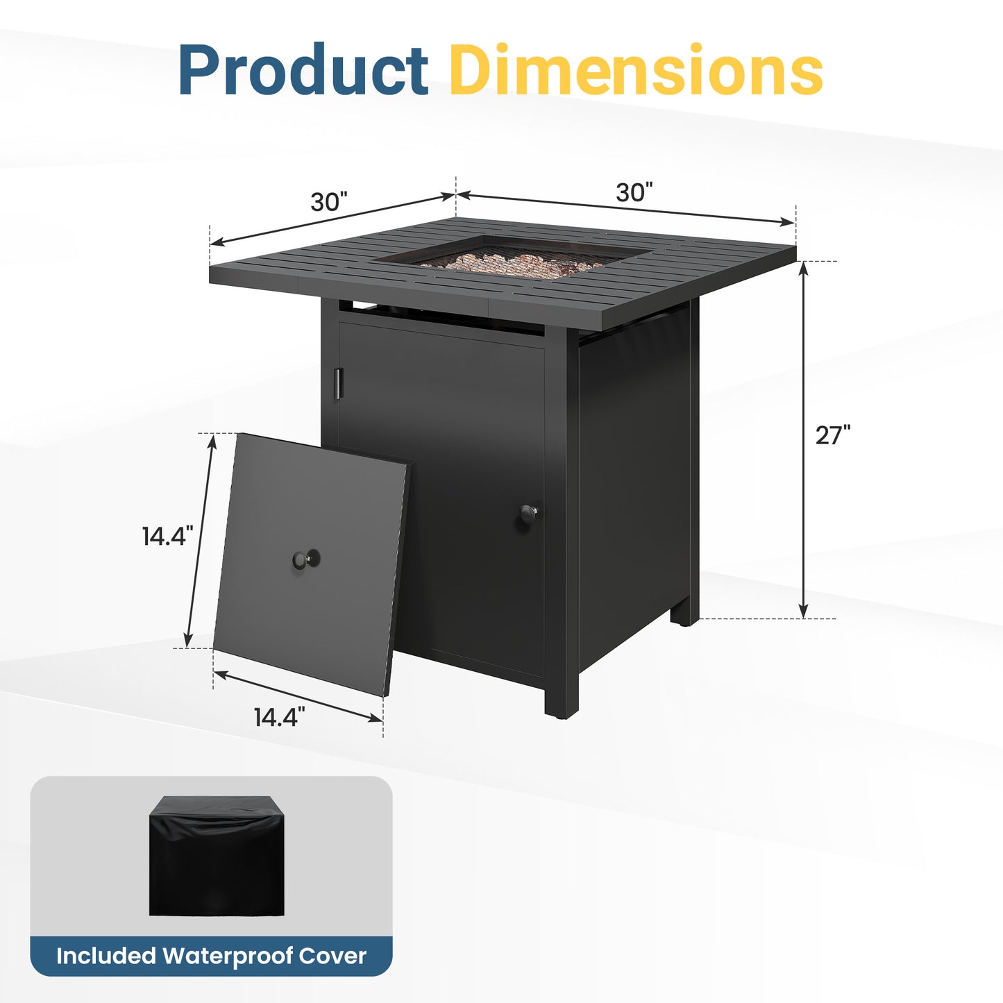 Royalcraft 2 in 1 Propane Fire Pit Table, 50000 BTU Gas Fire Pits Table with Removable Lid, Lava Rock and Cover, Square Fire Table for Dining or Party on Patio, Garden, Yard, 30'', Black