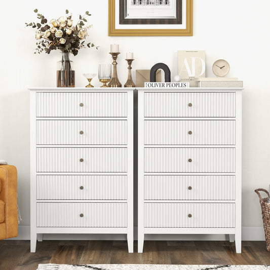 Royalcraft Dresser for Bedroom, Modern 5 Drawers Dresser with Silent Slide Drawers, Tall Chest of Drawers, Wood Storage Cabinet Organizer for Living Room, Nursery, Hallway, Entryway