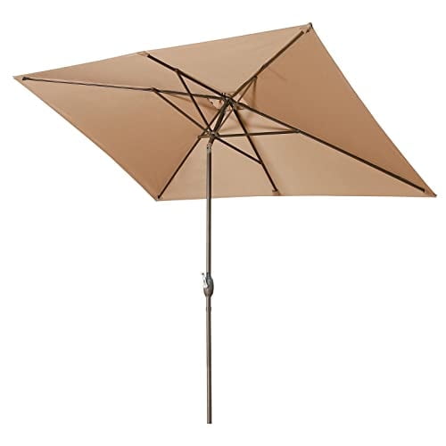 Mayincolor 6.5 x 10 Ft Rectangular Patio Umbrella Aluminum Pole, Outdoor Table Market Umbrella with Crank, 6 Steel Ribs, Polyester Canopy, Light Brown