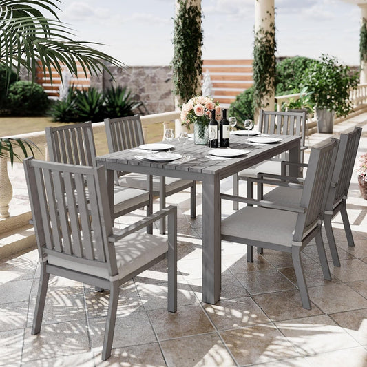 RoyalCraft 7 Pieces Patio Dining Sets, Aluminum Outdoor Dining Table with 6 Chairs, Outdoor Patio Dining Furniture Set with Removable Cushion for Lawn, Garden, Backyard, Gray