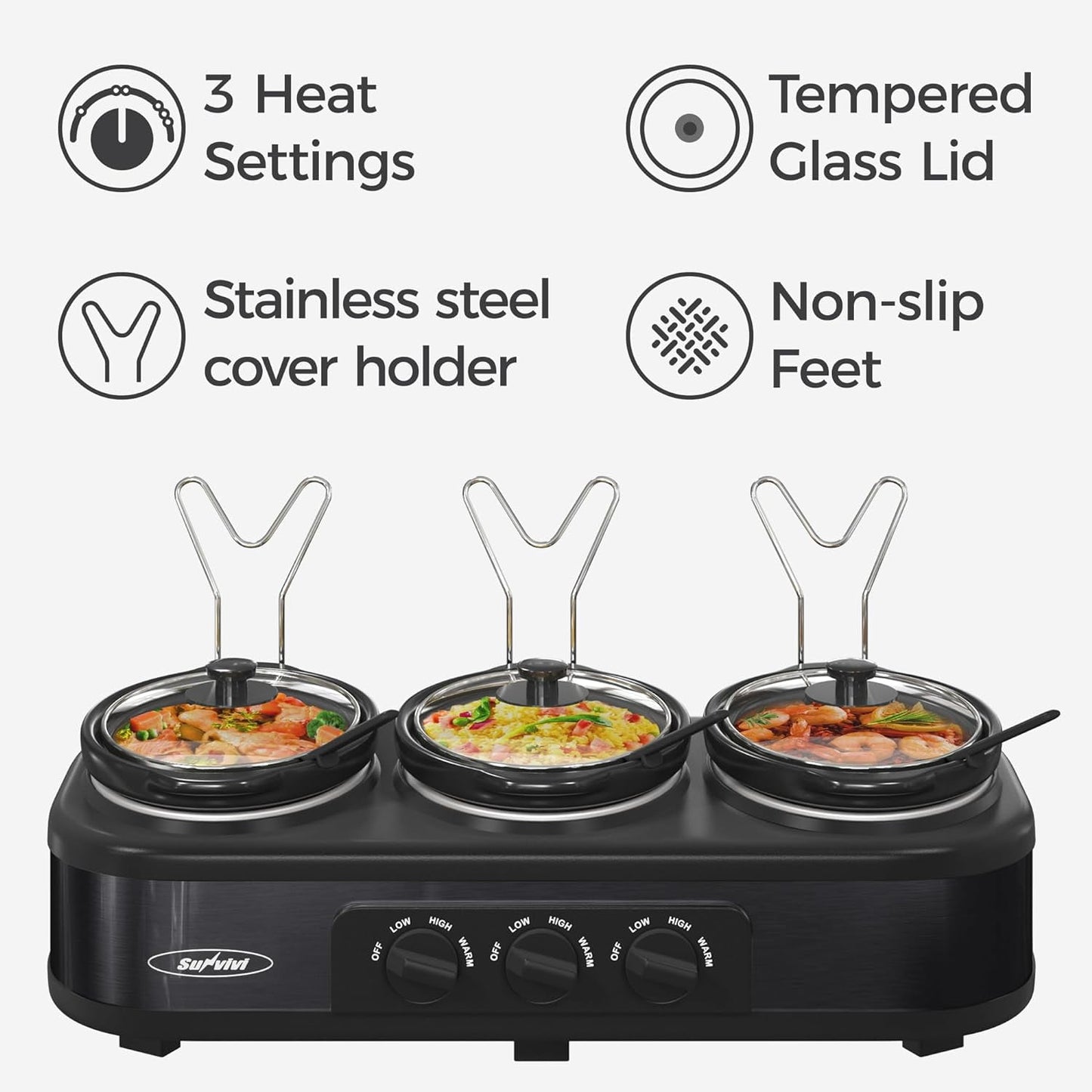 Royalcraft Double Slow Cooker, 2 Pot 1.25 Quart Oval Crock Food Warmer Buffet Server, Stainless Steel