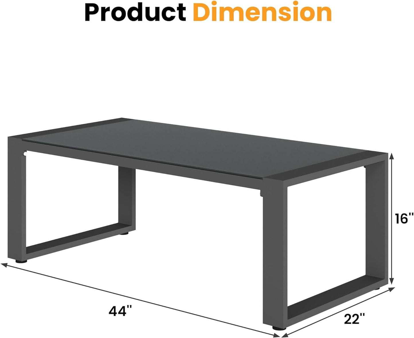 Royalcraft Aluminum Outdoor Coffee Table, All-Weather Metal Rectangular Patio Side Table with Tempered Glass Top, Patio Tables for Porch Backyard Garden, Grey