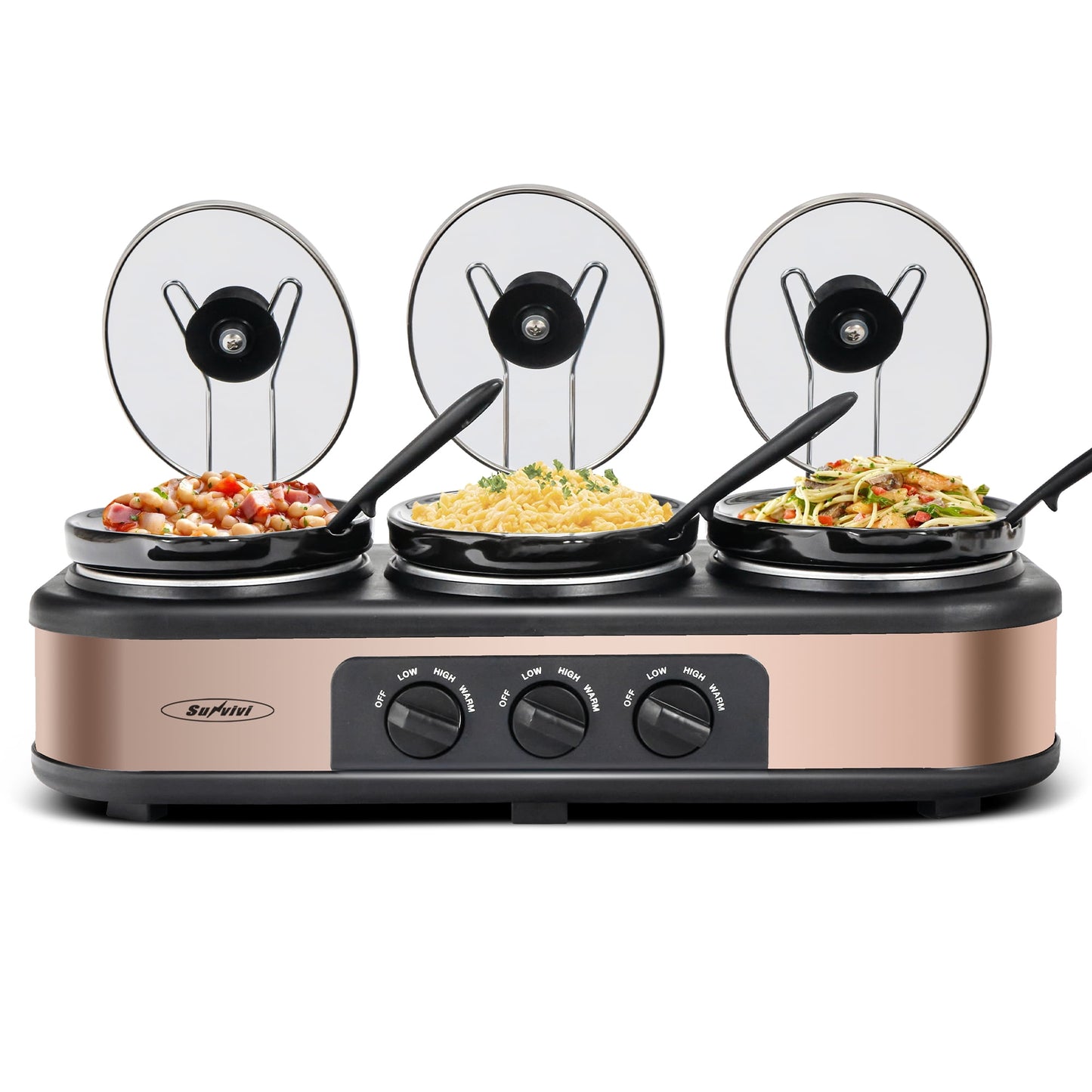 Royalcraft Double Slow Cooker, 2 Pot 1.25 Quart Oval Crock Food Warmer Buffet Server, Stainless Steel