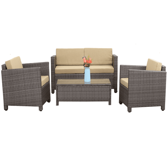 Royalcraft 4 Piece Patio Furniture Set, Wicker Sofa Set for Garden Deck Porch , Grey