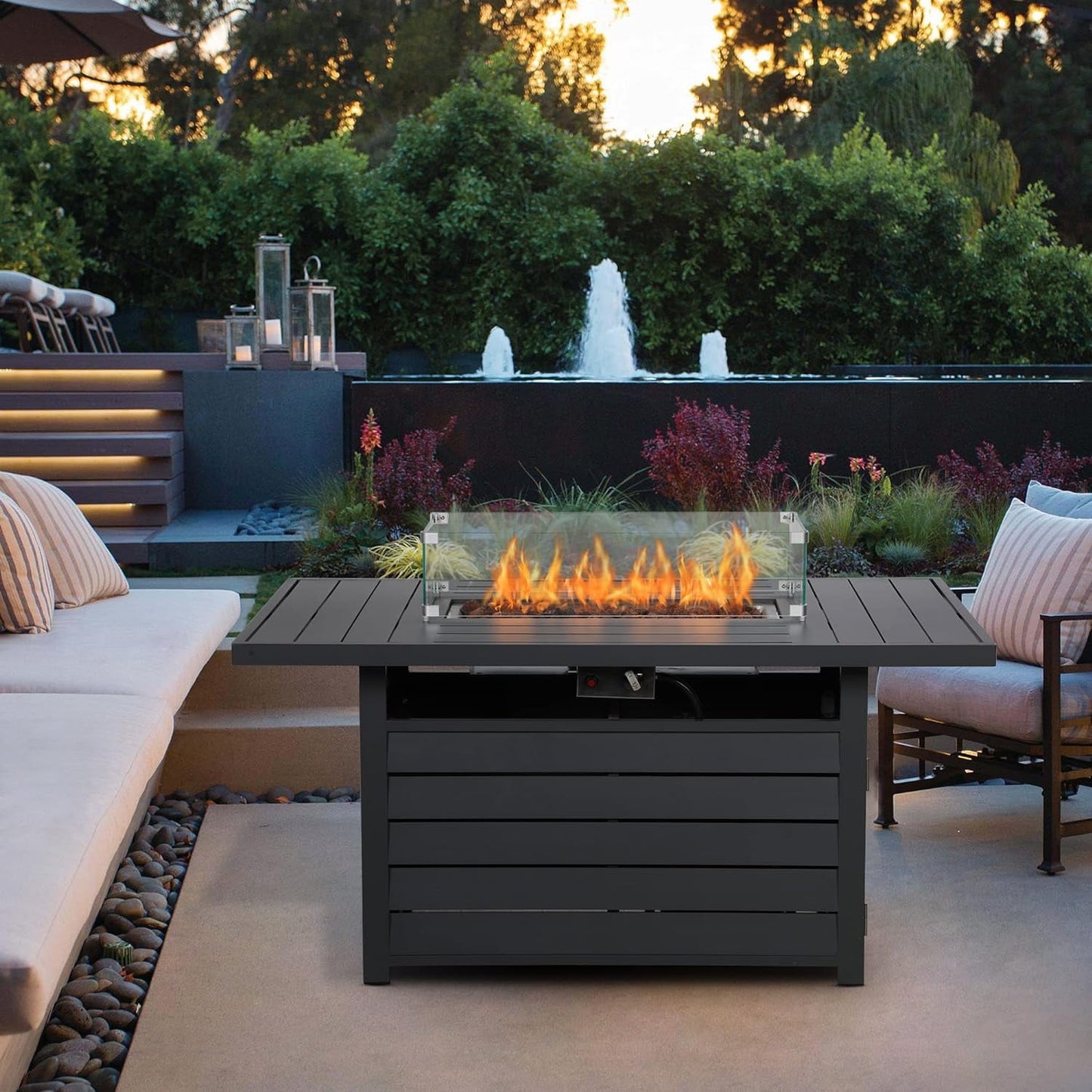 Superjoe 54.3" Patio Aluminum Fire Pit Table, 50000 BTU CSA Certified Propane Gas Outdoor Fire Table, Rectangular Fire Table w/Stainless Burner, Lava Rock, Waterproof Cover, Gray