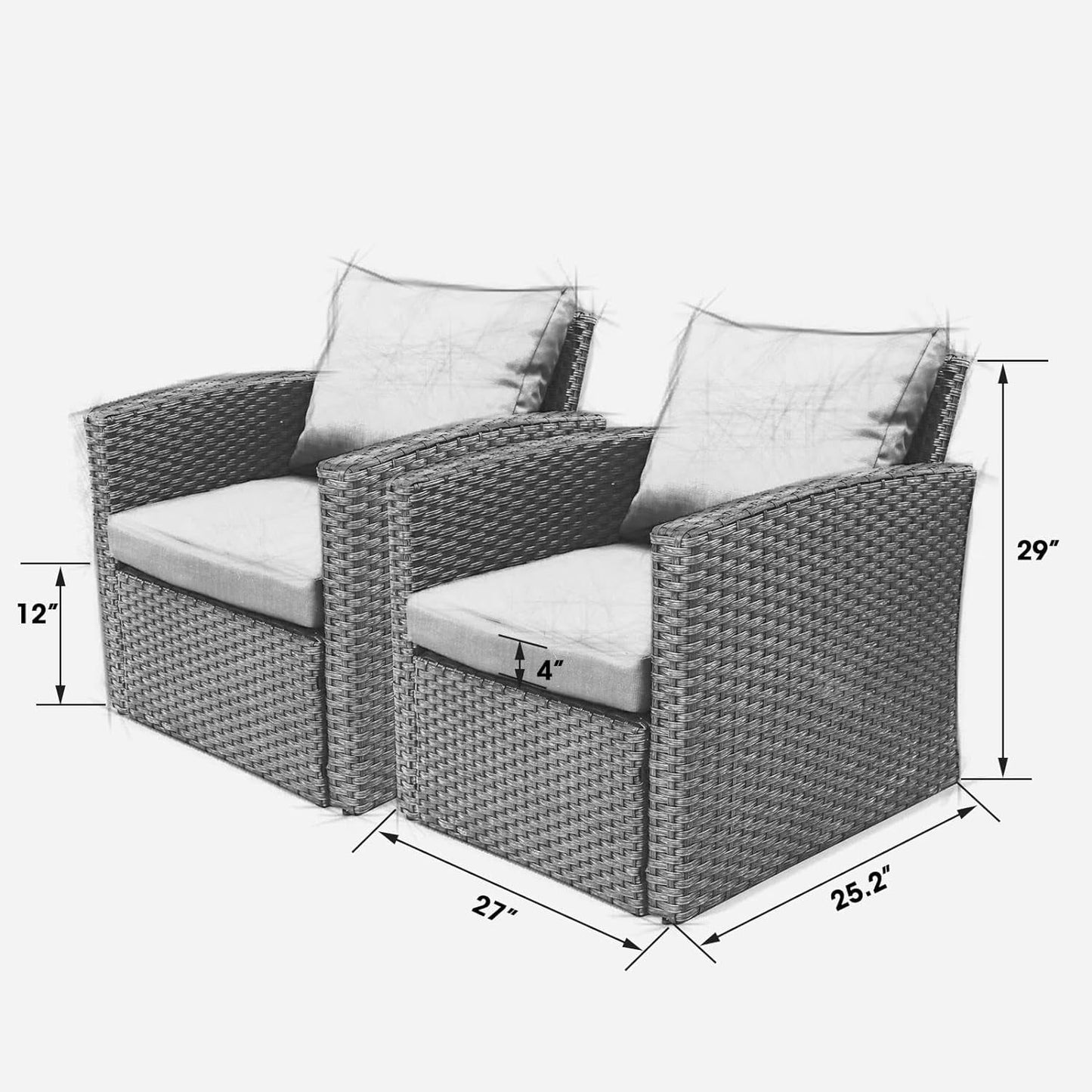 Royalcaft 2 Piece Outdoor Patio Wicker Armchairs, All Weather Outside Rattan Chair Patio Furniture Set with Blue Cushions