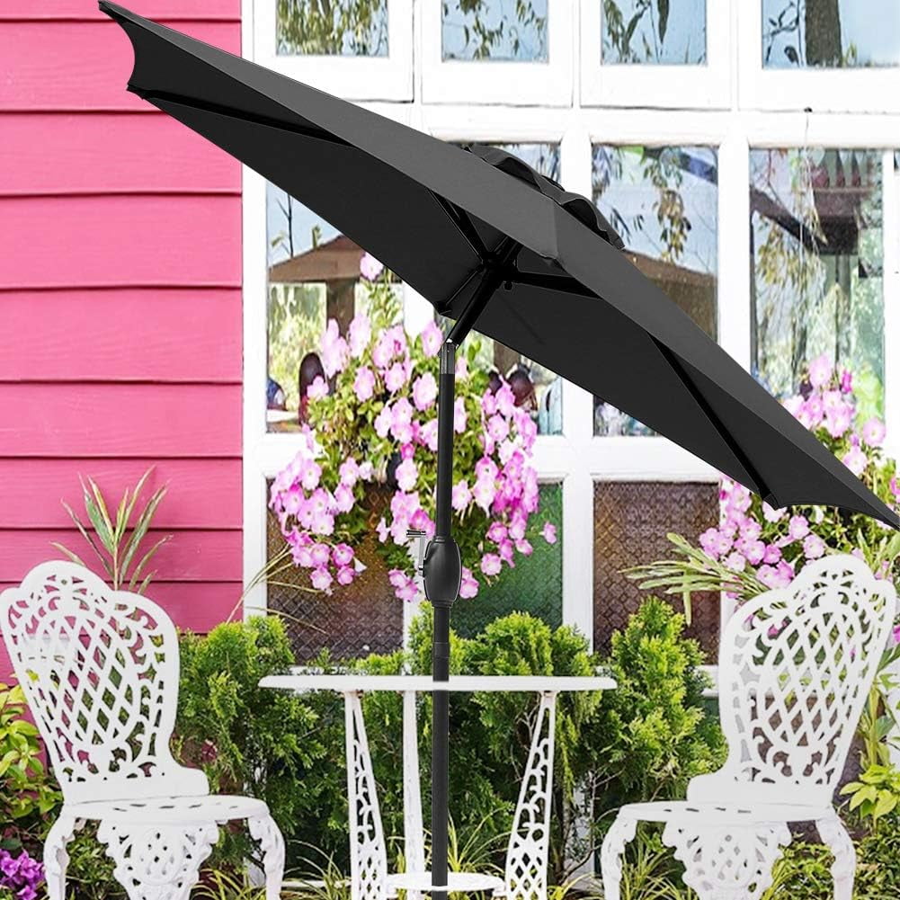 RoyalCraft 7.5 Ft Patio Umbrella Outdoor Market Table Umbrella Luxury Aluminum Pole Umbrella with Push Button Tilt and Crank, 6 Ribs, Polyester Canopy, Black