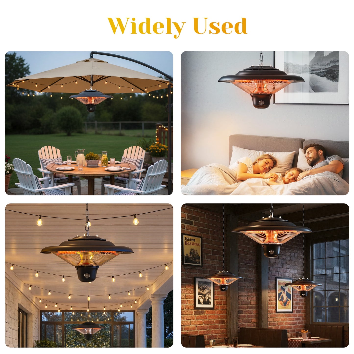 May in Color 1500W Outdoor Hanging Heater, Electric Infrared Hanging Heater, Waterproof Ceiling Heater with 3 Adjustable Modes, Ideal for Porch, Garage, Balcony, Black