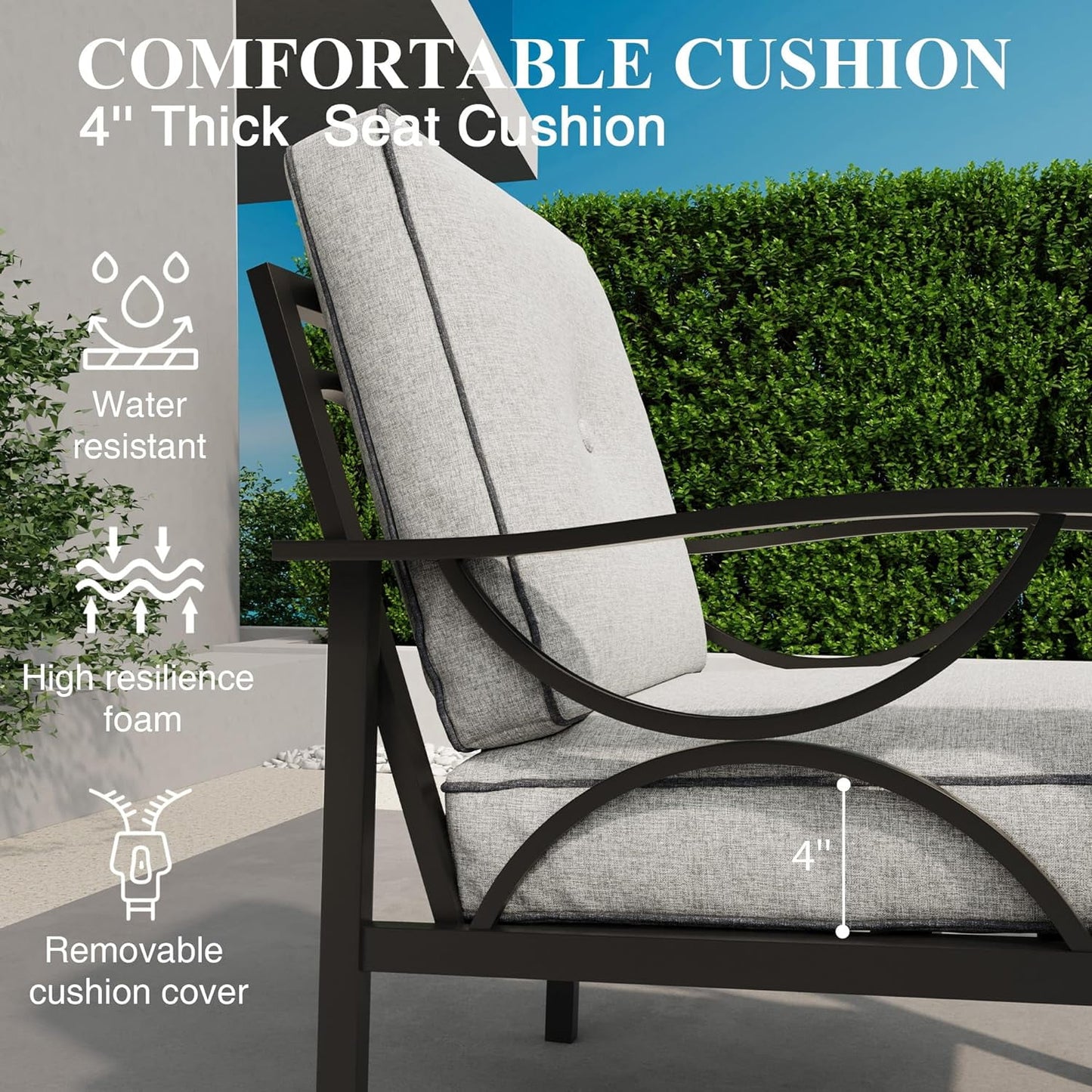 Royalcraft 4 Steel Water-resistant Outdoor Conversation Sets with Armchair and Sofa, Black/Grey