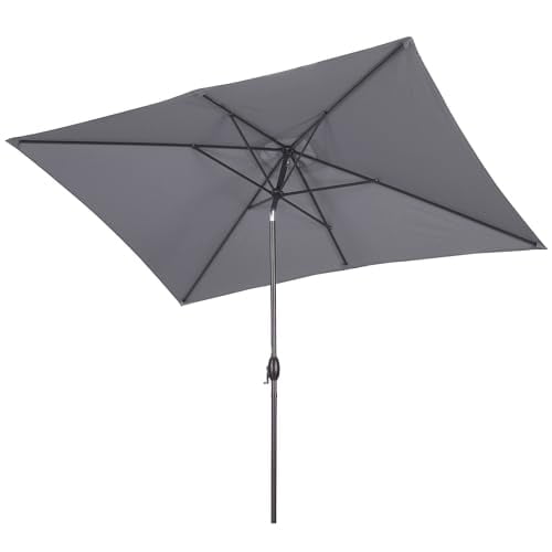 Mayincolor 6.5 x 10 Ft Rectangular Patio Umbrella Aluminum Pole, Outdoor Table Market Umbrella with Crank, 6 Steel Ribs, Polyester Canopy, Grey