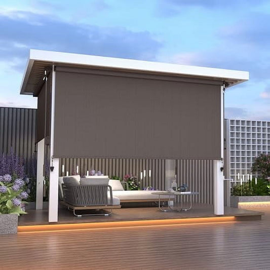 Outdoor Roller Shades for Patio 420GSM New Material with 95% UV Protection, Cordless Patio Shades Roll Up Outdoor Blinds with Crank Handle for Shading, Protect Privacy, No Valance, Brown