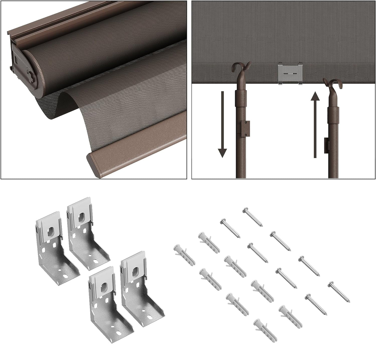 Royalcraft Cordless Outdoor Roller Sun Shade with Pole，6'Wx8'H 420GSM 95% Blockout Waterproof Outdoor Blinds Roll Up for Gazebo Porch, Deck, Pergola,Brown