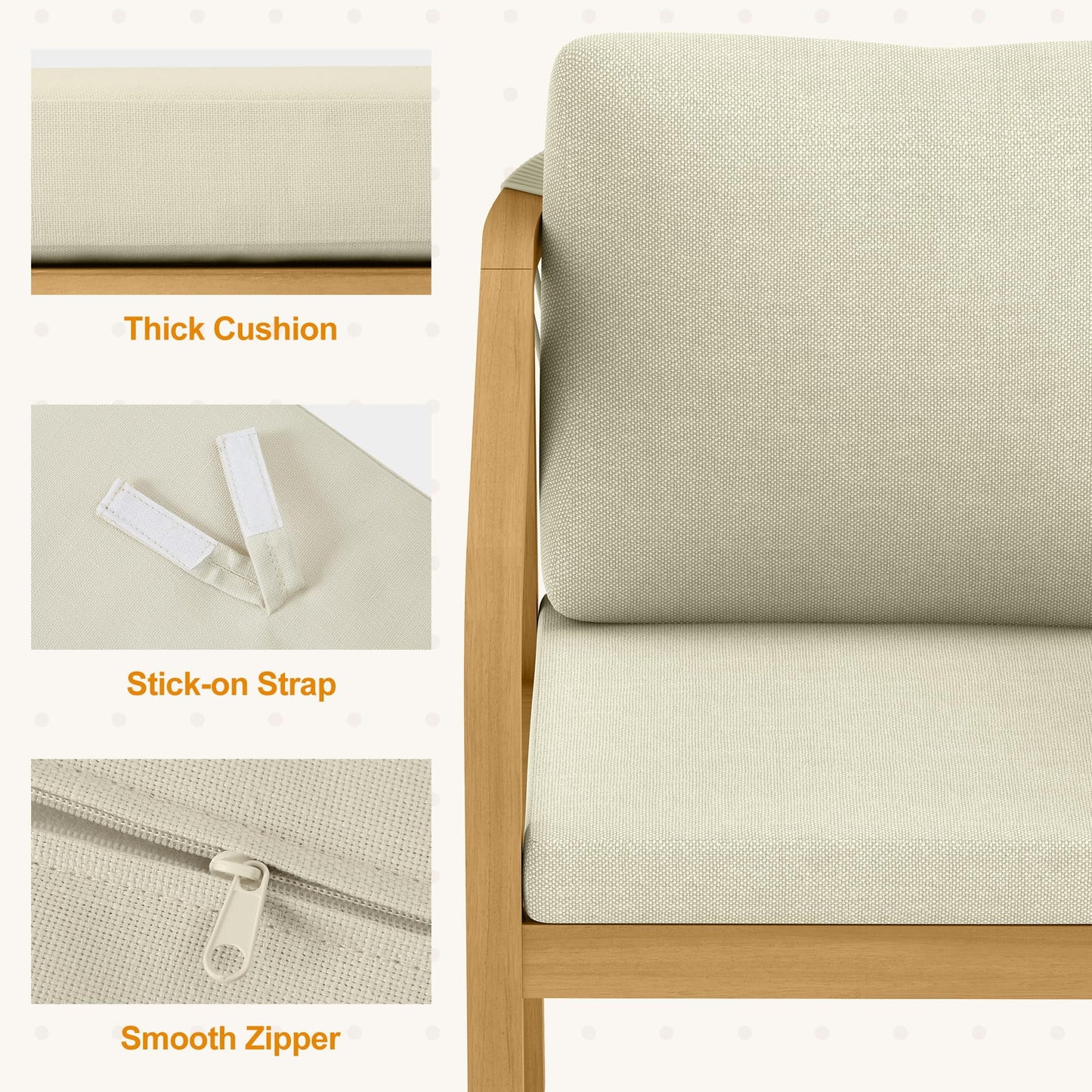 RoyalCraft Acacia Patio Dining Chairs Set of 2, Outdoor Wood Dining Chairs with Thick Cushions, Modern Patio Chairs with Woven Rope Backrest for Porch, Backyard, Garden, Indoor, Beige