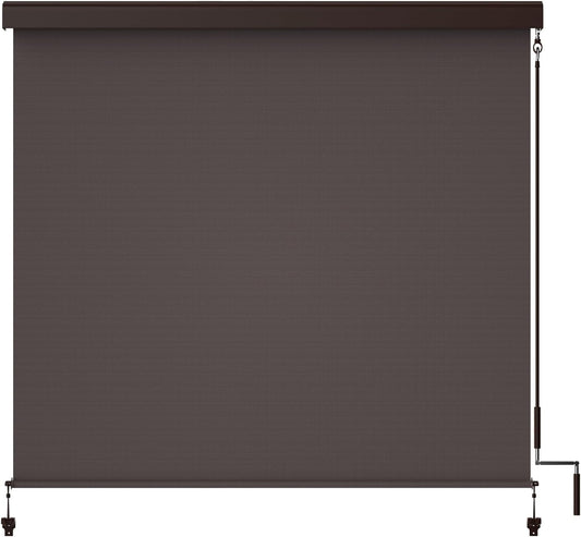 Outdoor Roller Shades for Patio with Valance, New Material Outdoor Blinds with 95% UV Blockout, Cordless Exterior Roller Shades with Crank Handle for Balcony Patio Porch, (10' W X 8' H), Brown