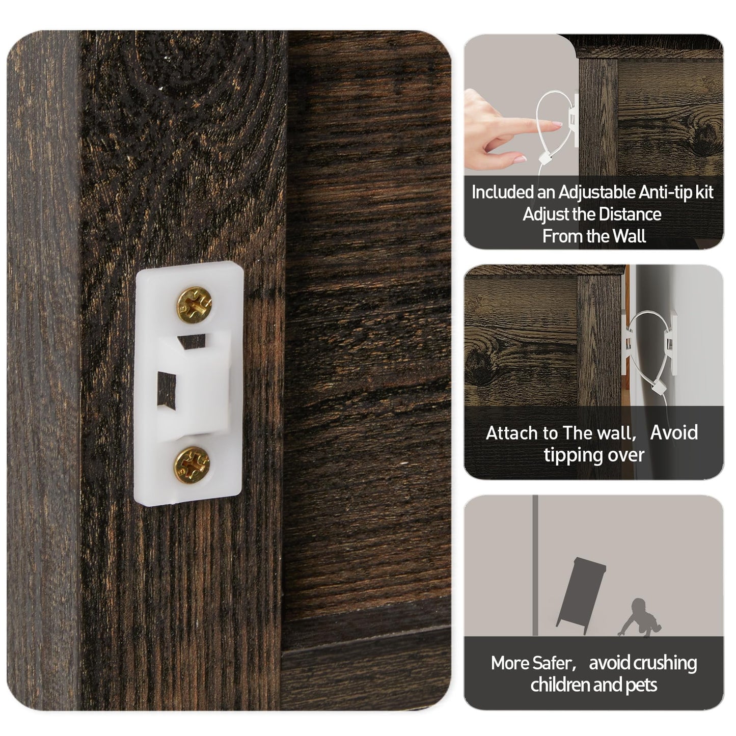 Superjoe Nightstand with 2 Drawers, Accent Bedside Table with Rattan Decor Drawers and Large Storage Shelf, Boho Wood End Table Organizer for Bedroom, Living Room, Grey