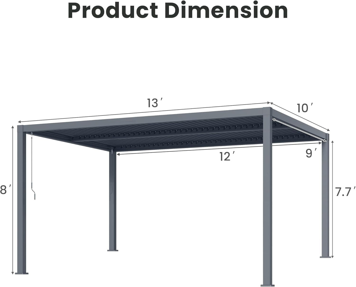 RoyalCraft 10'x13' Adjustable Louvered Pergola, Heavy-Duty Aluminum Outdoor Pergola, Metal Hardtop Pergola with Adjustable Roof for Patio, Deck, Garden, Yard, Grey