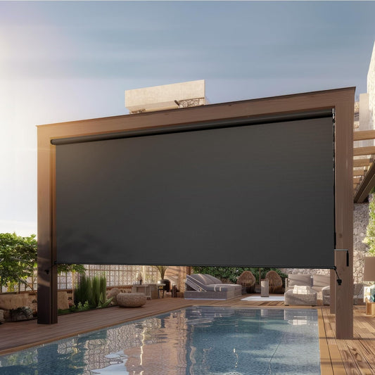 Outdoor Roller Shades for Patio New Material with 95% UV Protection, Cordless Patio Shades Roll Up Outdoor Blinds with Crank Handle for Shading, Protect Privacy, No Valance, (6' W X 8' L), Black