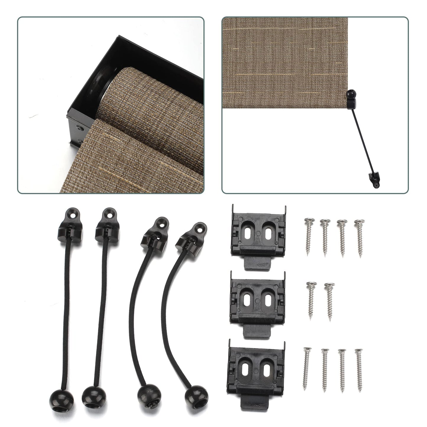 Royalcraft Cordless Outdoor Roller Sun Shade with Pole，8'Wx8'H 420GSM 95% Blockout Waterproof Outdoor Blinds Roll Up for Gazebo Porch, Deck, Pergola,Brown