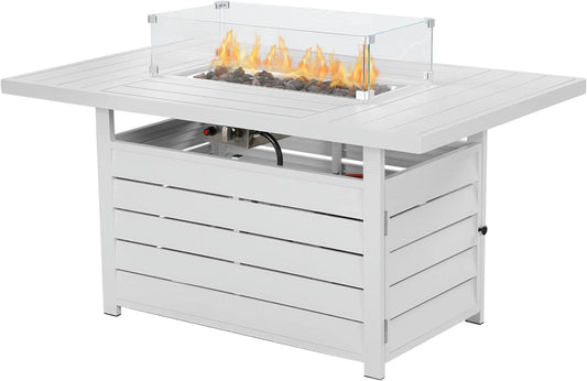 RoyalCarft 54.3¡± Outdoor Patio Aluminum Fire Pit Table, 50000 BTU CSA Certified Propane Gas Fire Pit, Rectangular Fire Table w/Stainless Burner, Lava Rock, Waterproof Cover