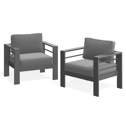 ROYALCRAFT Patio Furniture Metal Armchair Set of 2, Metal Outdoor Chairs with Upgraded Cushions, All-weather Outdoor Single Sofa for Balcony, Garden, Deck, Backyard, Grey