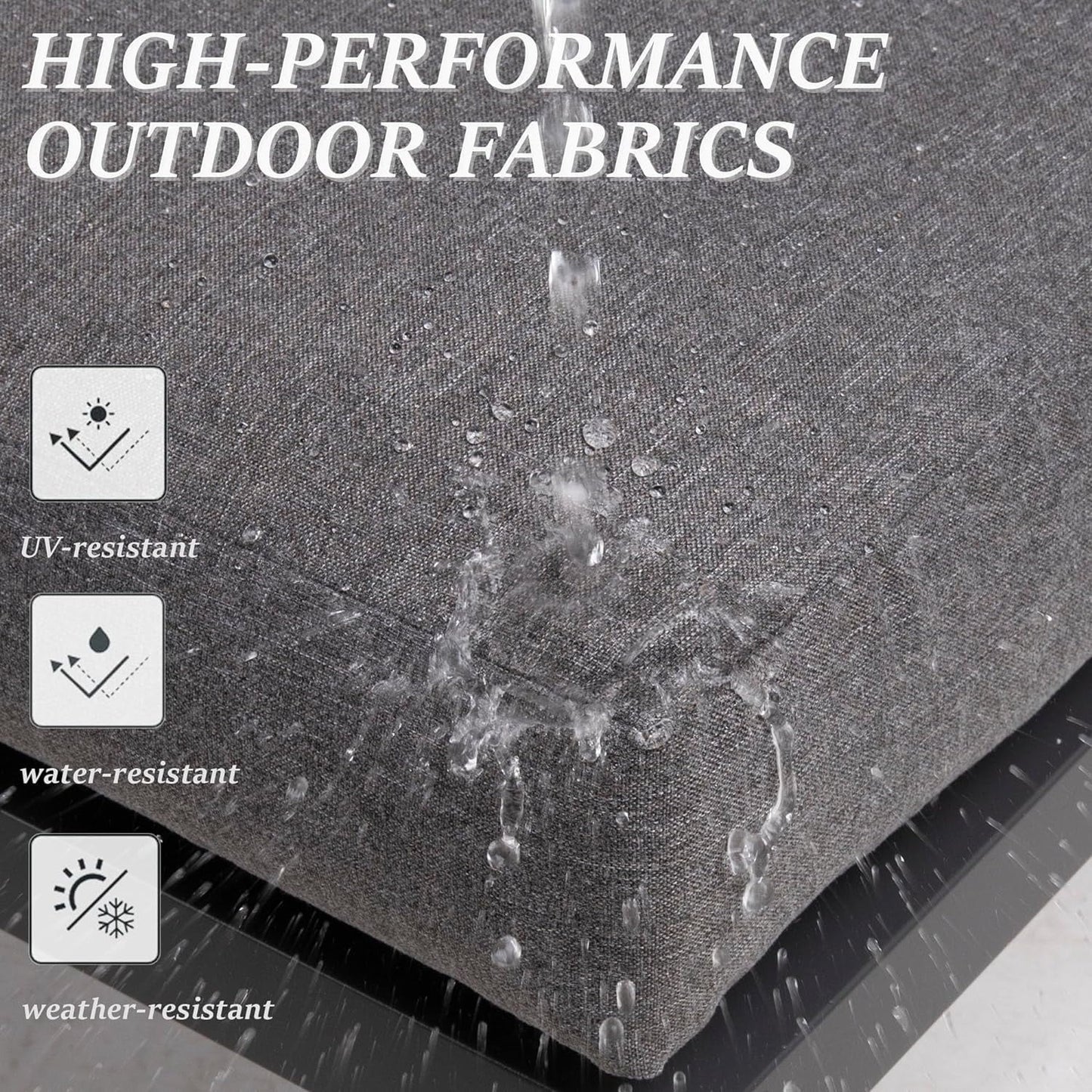 Royalcraft Aluminum Outdoor Patio Bench, Upholstered Bench with Thick Cushion for Porch Balcony Backyard, Grey