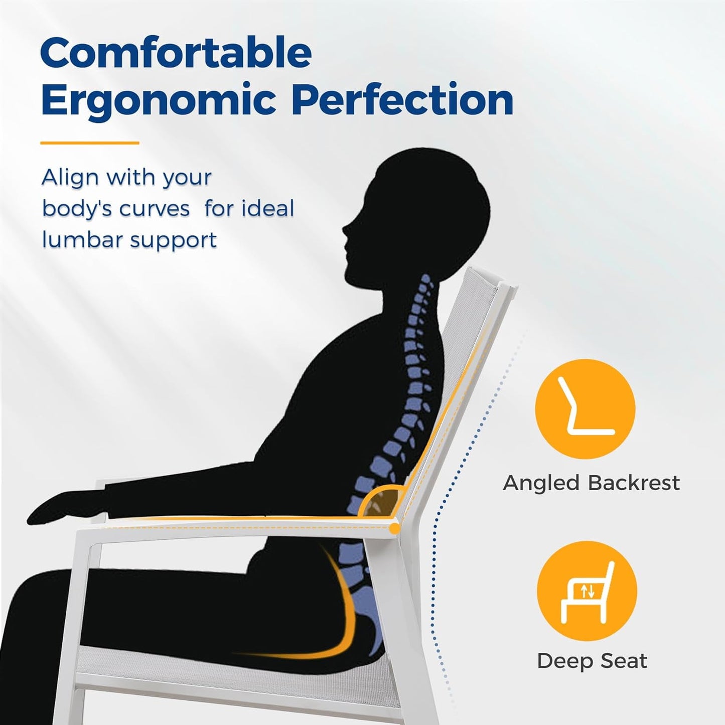 Superjoe Outdoor Patio Aluminum Dining Chairs Furniture Set of 6, Outside Stackable Furniture for Lawn, Balcony, Quick-Drying Textilene Fabric, White