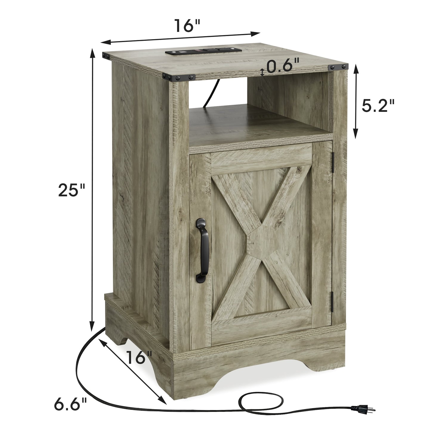 Superjoe 2Pcs Farmhouse Nightstand w/Charging Station, Wooden Rustic Tall Bedside Table, End Table w/Storage Shelf & Shelf for Bedroom, Living Room, Light Gray