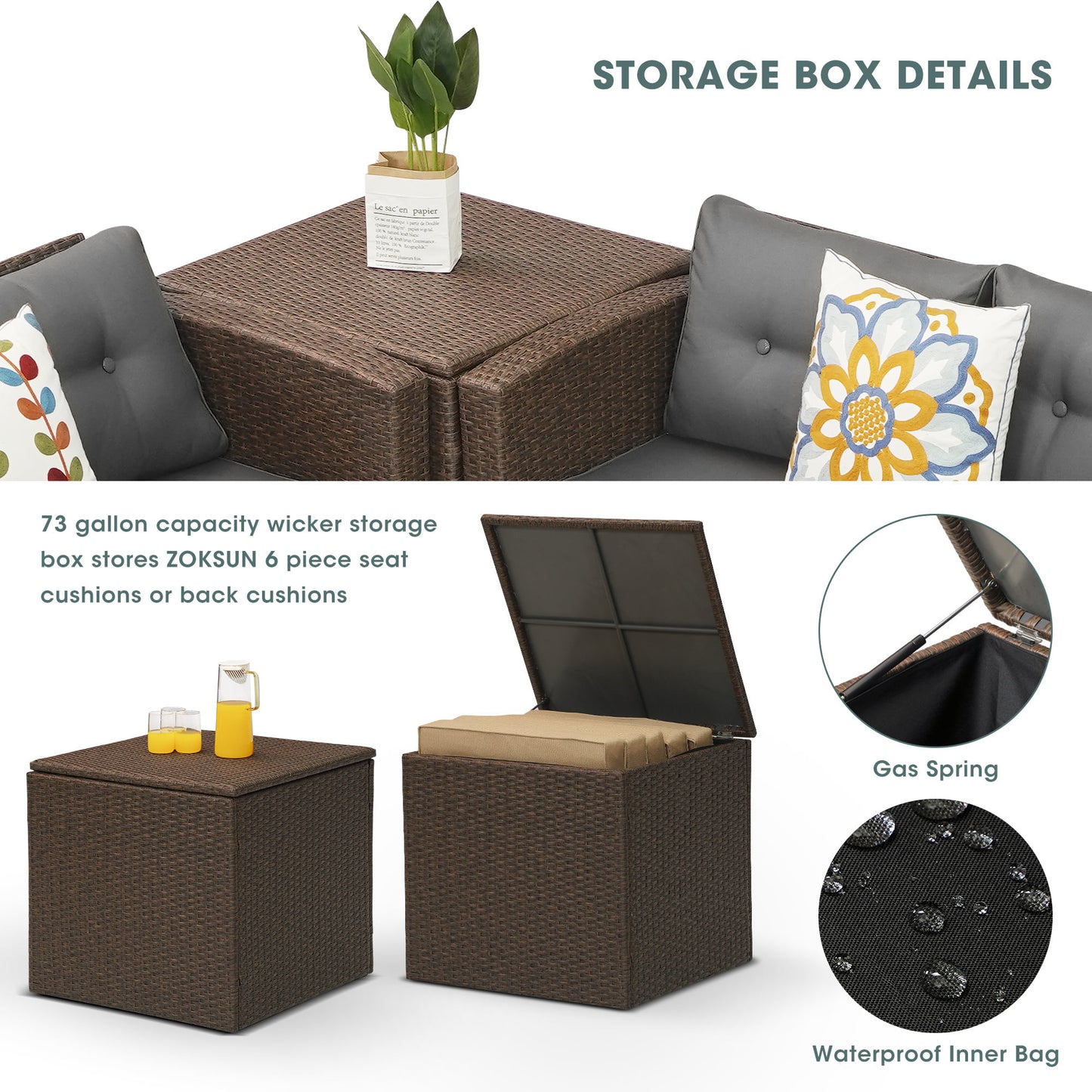 Royalcraft Outdoor Patio Furniture Set,10 Pieces Outdoor Sectional Wicker Sofa PE Rattan Conversation Sets with Dining Table,Aluminum Frame,Brown