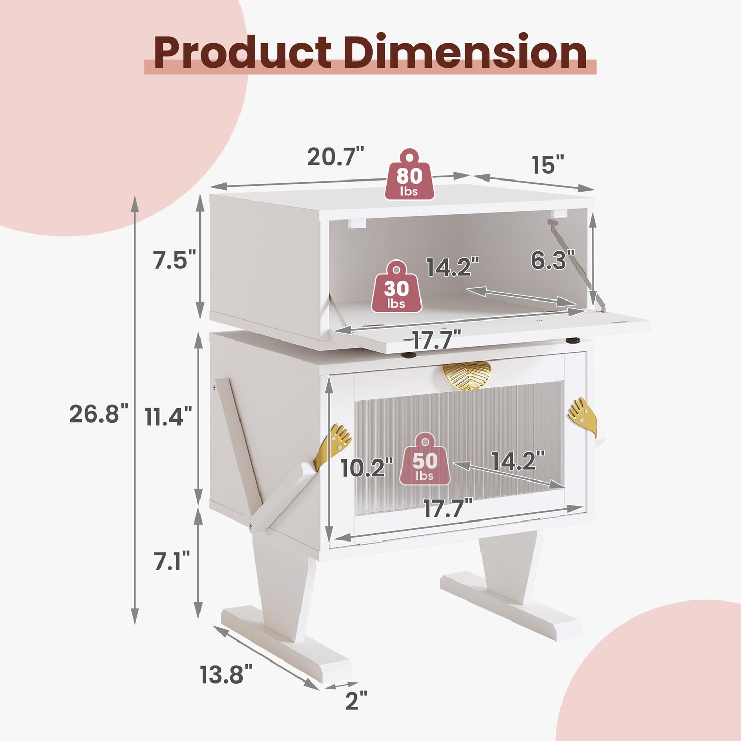 Nightstand with 360° Rotating Drawer and LED Light Strip