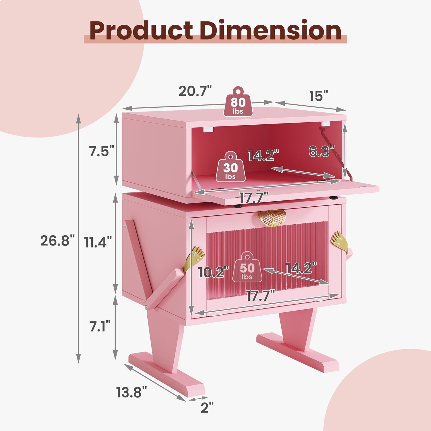 Nightstand with 360° Rotating Drawer and LED Light Strip