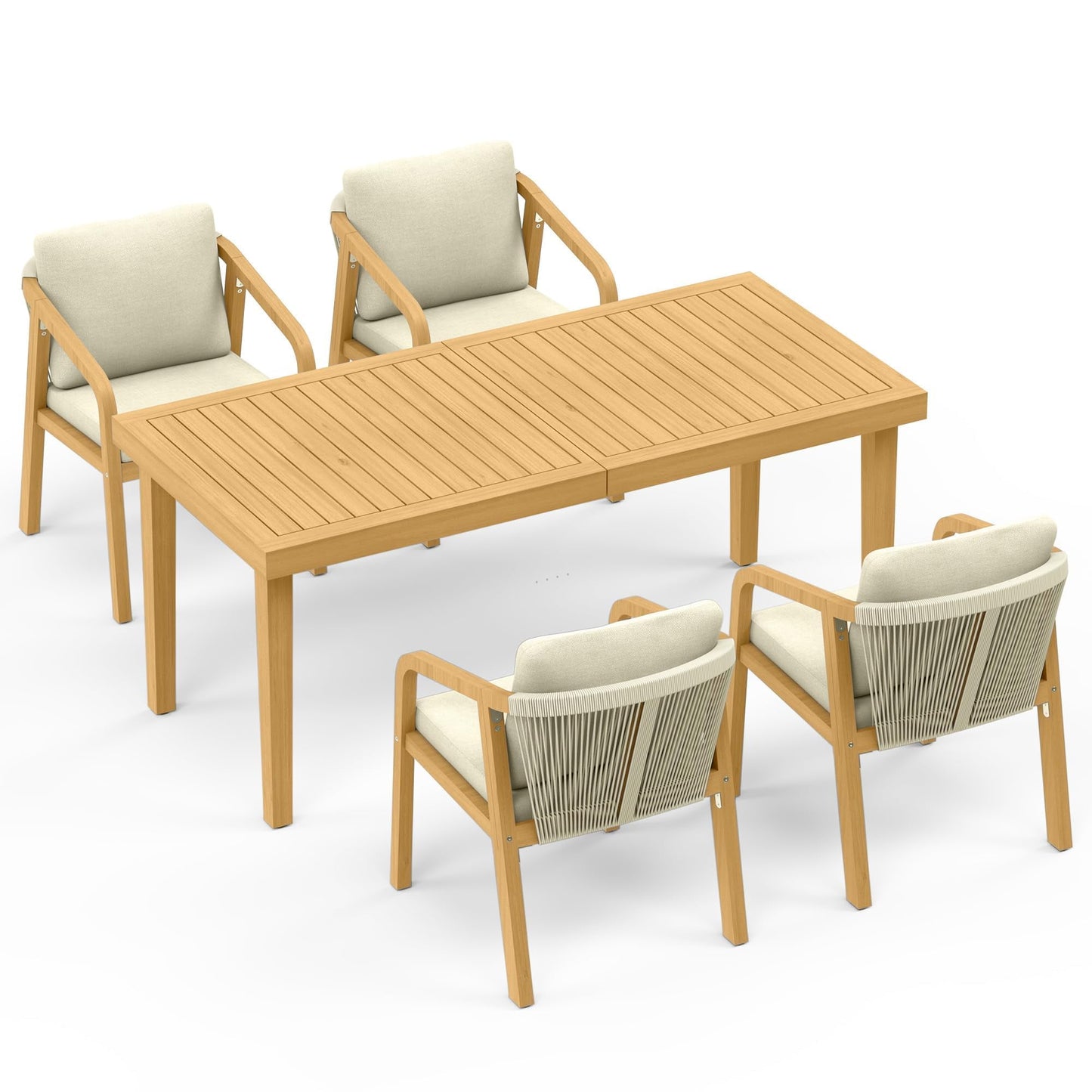 Heynemo Acacia Patio Dining Set 5 Pieces, Patio Dining Table and Chairs Set, Modern Outdoor Dining Furniture Set for Lawn Backyard Garden Deck, Beige