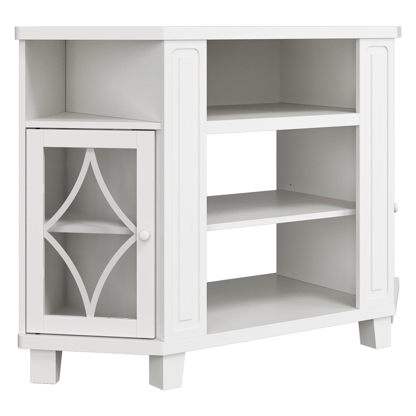 RoyalCraft Corner TV Stands for TVs up to 55'', Media Console Table with Adjustable Shelves, Acrylic Doors with Double-Diamond Design, Wood Modern Entertainment Center for Living Room Bedroom, White
