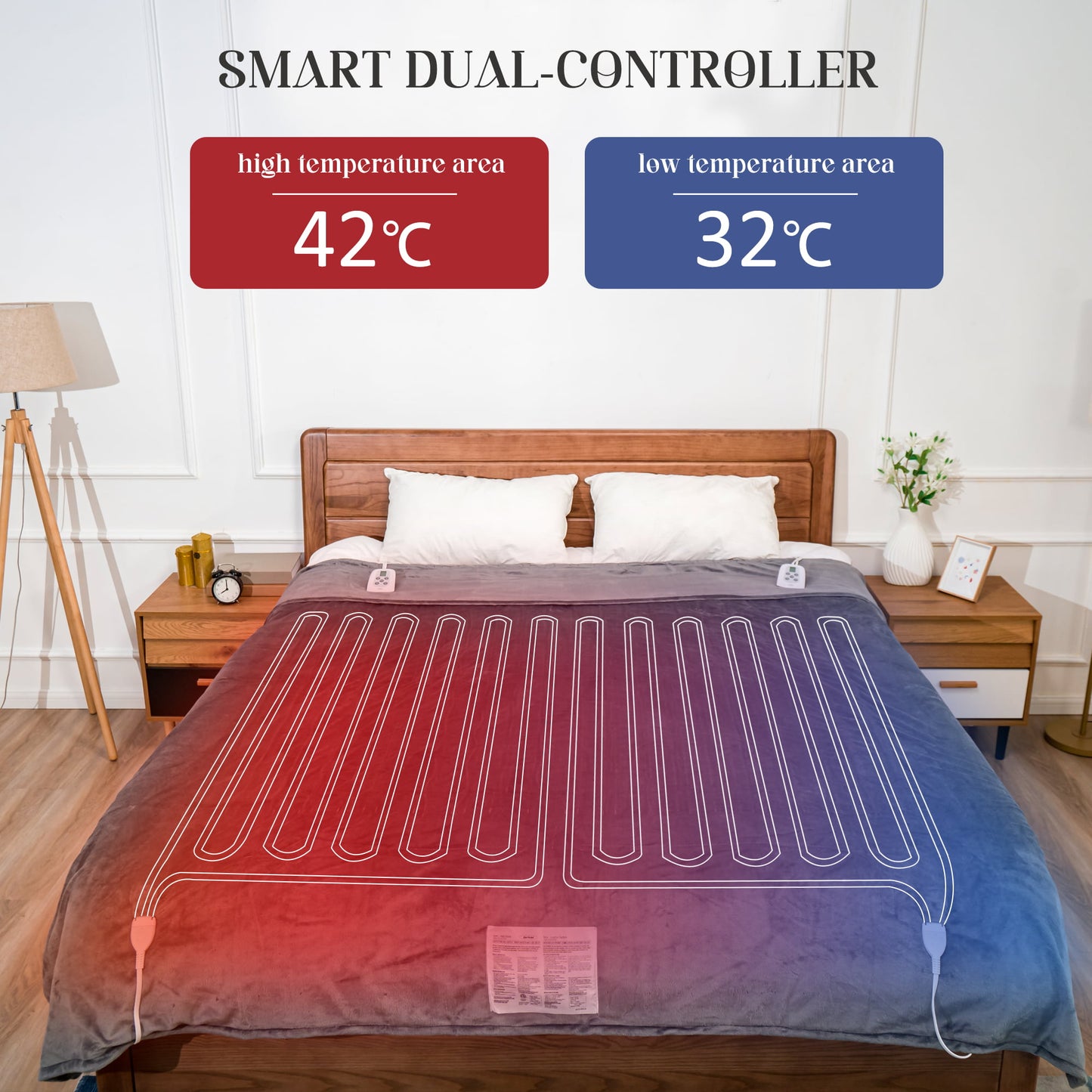 SUNVIVI Electric Blanket King Size with Dual Controllers,10 Heating Levels& 12 hours Auto-off,Overheat Protection,Blue