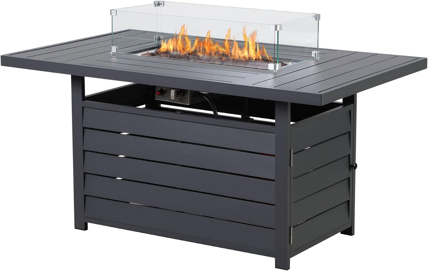 Superjoe 54.3" Patio Aluminum Fire Pit Table, 50000 BTU CSA Certified Propane Gas Outdoor Fire Table, Rectangular Fire Table w/Stainless Burner, Lava Rock, Waterproof Cover, Gray