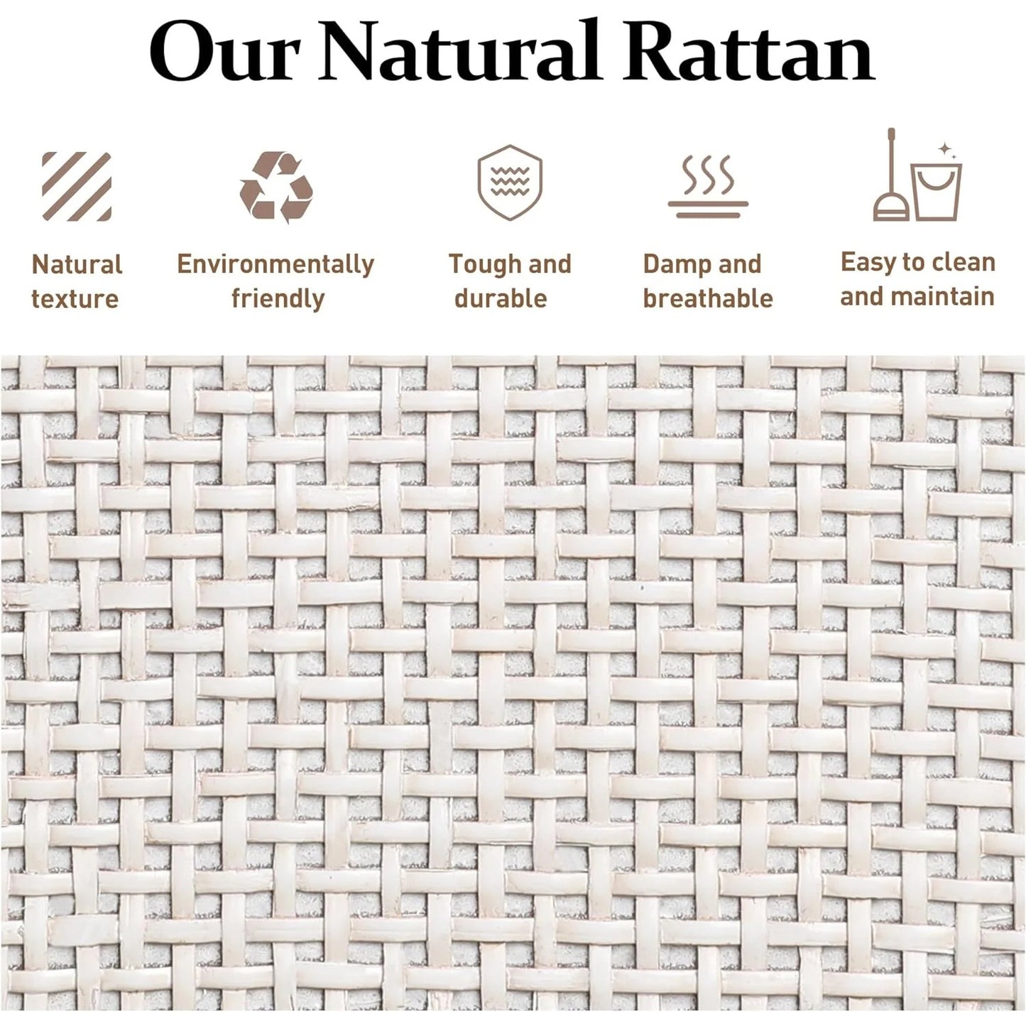 Royalcraft Farmhouse Rattan Storage Cabinet, Boho Sideboard Cabinet with Doors & Drawers, Buffet Cabinet with Adjustable Shelves, Accent Cabinet for Kitchen, Dining Room, Living Room, Grayish White