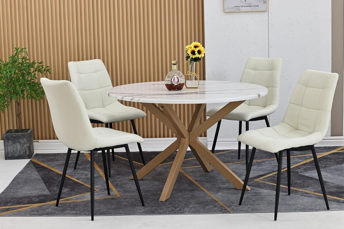CozyHome  Mid Century Modern Table for 4-6 Person, 47" Round Dining Table for Home，White