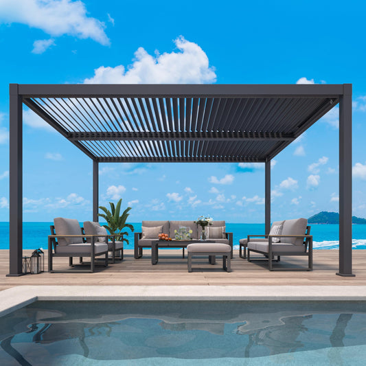 May in Color 12'x16' Adjustable Louvered Pergola, Metal Hardtop Pergola with Adjustable Roof, Heavy-Duty Aluminum Outdoor Pergola for Patio, Deck, Garden, Yard, Black