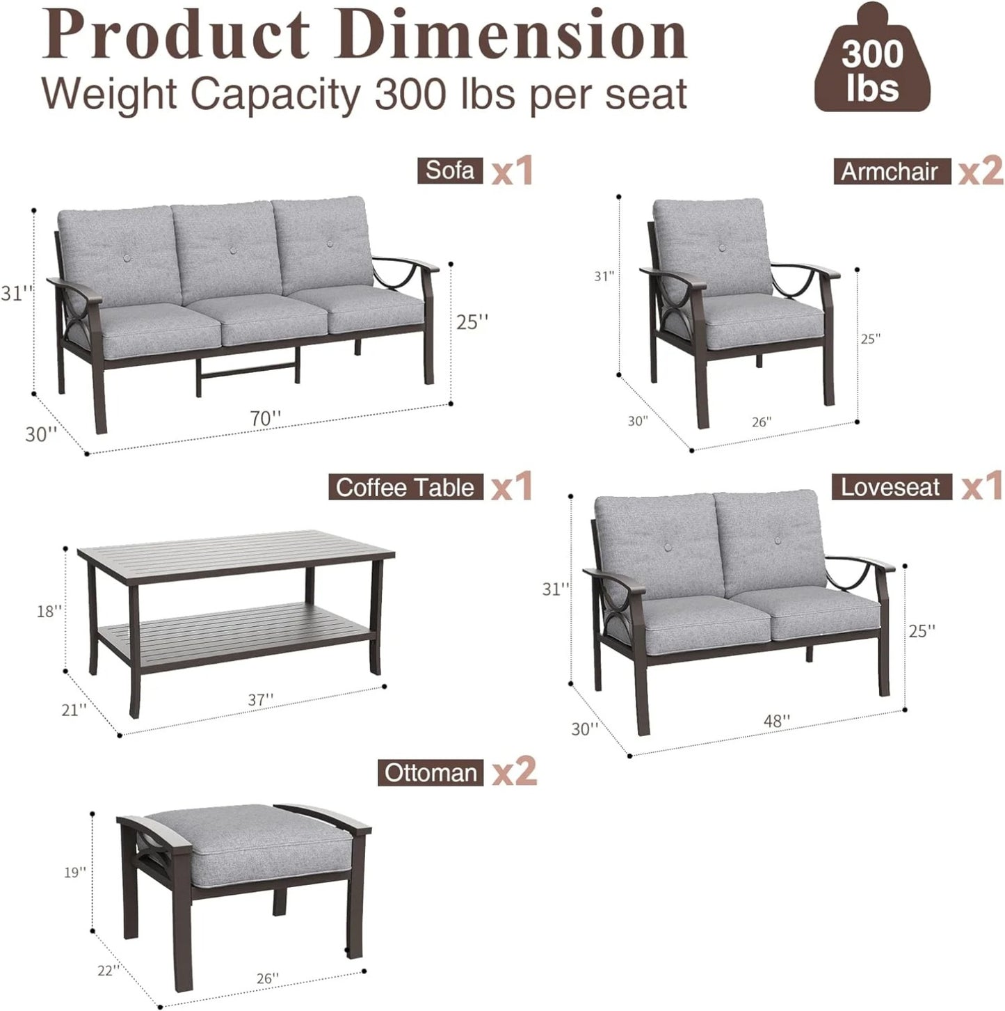 Royalcraft Metal Outdoor furniture set, All-Weather Metal Patio 3-seat Sofa with Coffee table, Patio Sofa set for Porch Backyard Garden, Black