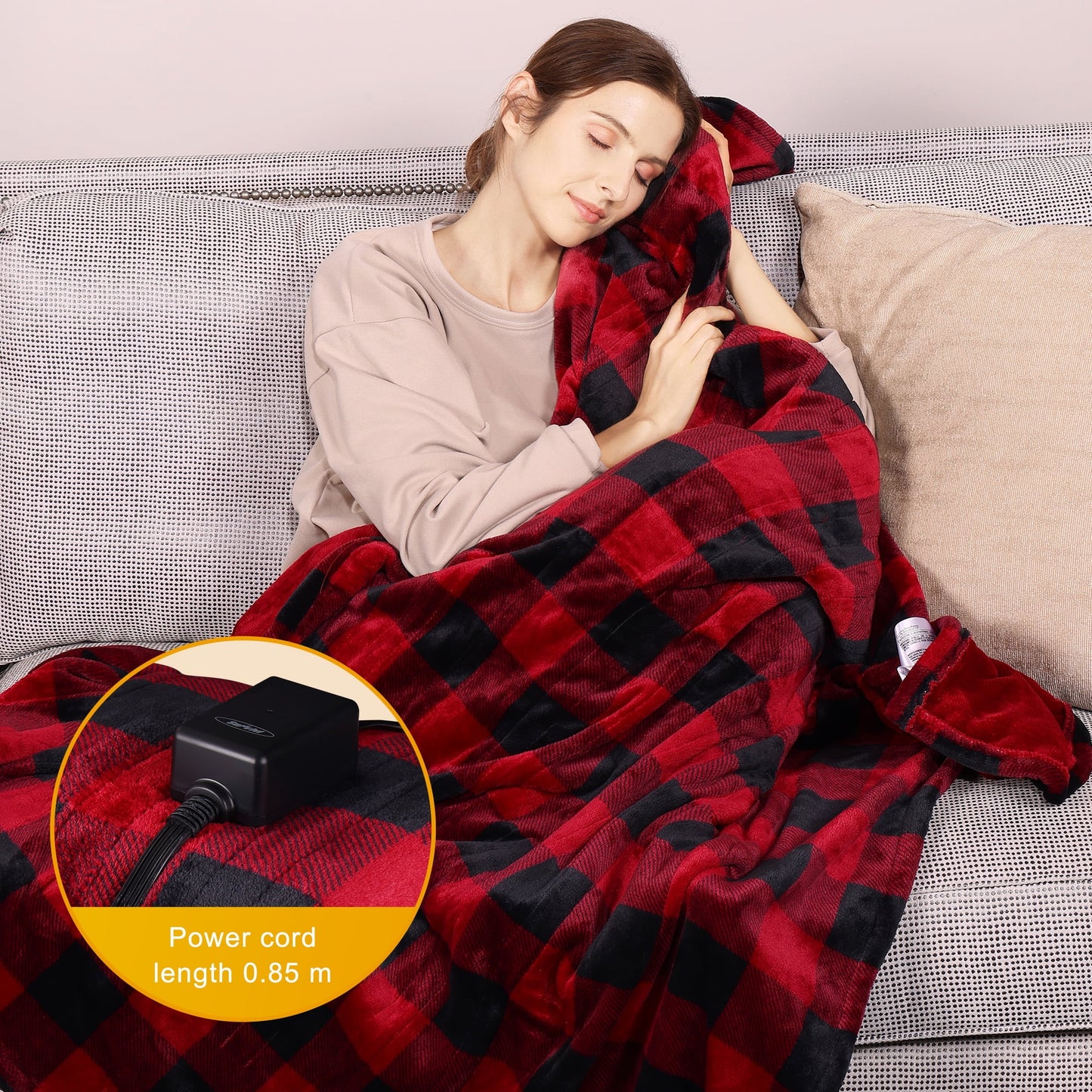 RoyalCraft Heated Blanket 50" x 60", Heating Electric Throw Blanket, 10 Heat Settings, 12 Hours Auto Off, Machine Washable, ETL Certified, Overheating Protection, Black & Red