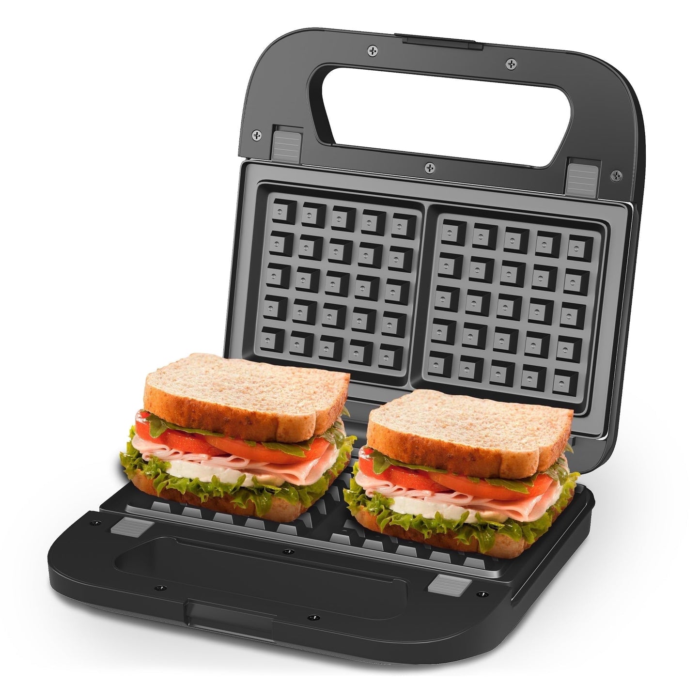 Royalcraft 3 in 1 Electric Sandwich Maker with Removable Non-Stick Plates, Indicator Lights & Cool Touch Handle, 750W, Black